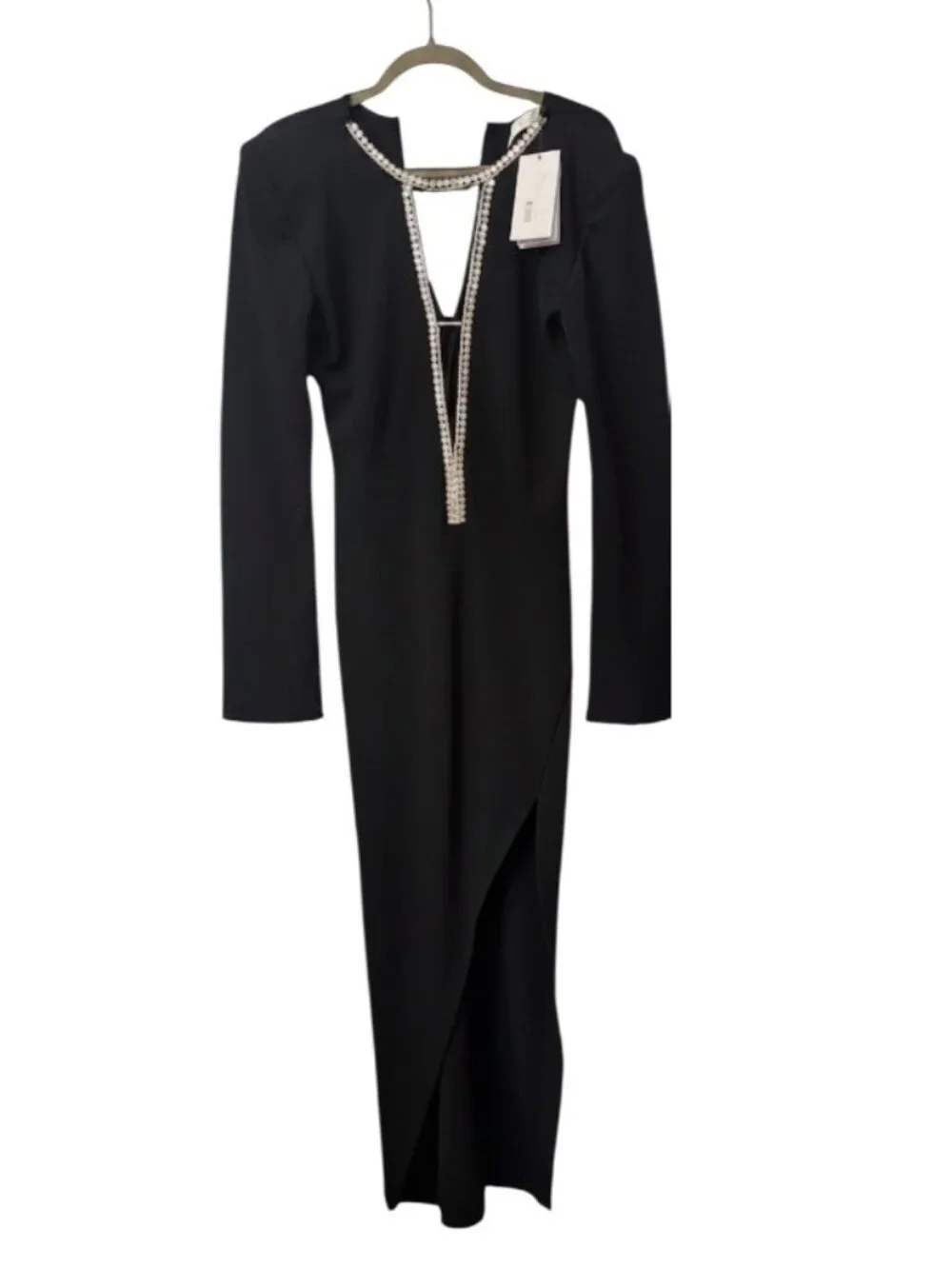 NWT IRO Paris Mash Swarovski Maxi Gown Black Deep V Slit Size 38 MSRP $1195
